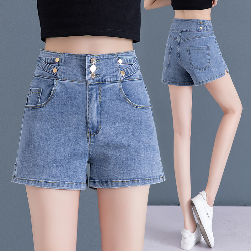 高腰牛仔短裤女夏季薄款2022年新款宽松阔腿显瘦a字辣妹超短热裤