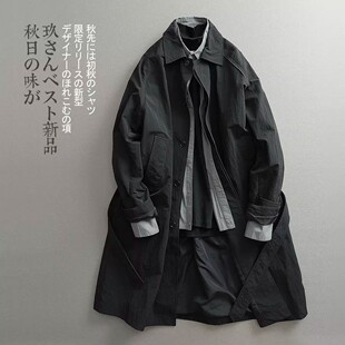 春秋季韩系极简通勤风长款翻领风衣外套男新款韩版休闲单排扣大衣