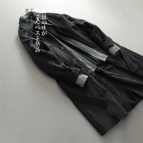 极简通勤风长款翻领风衣外套