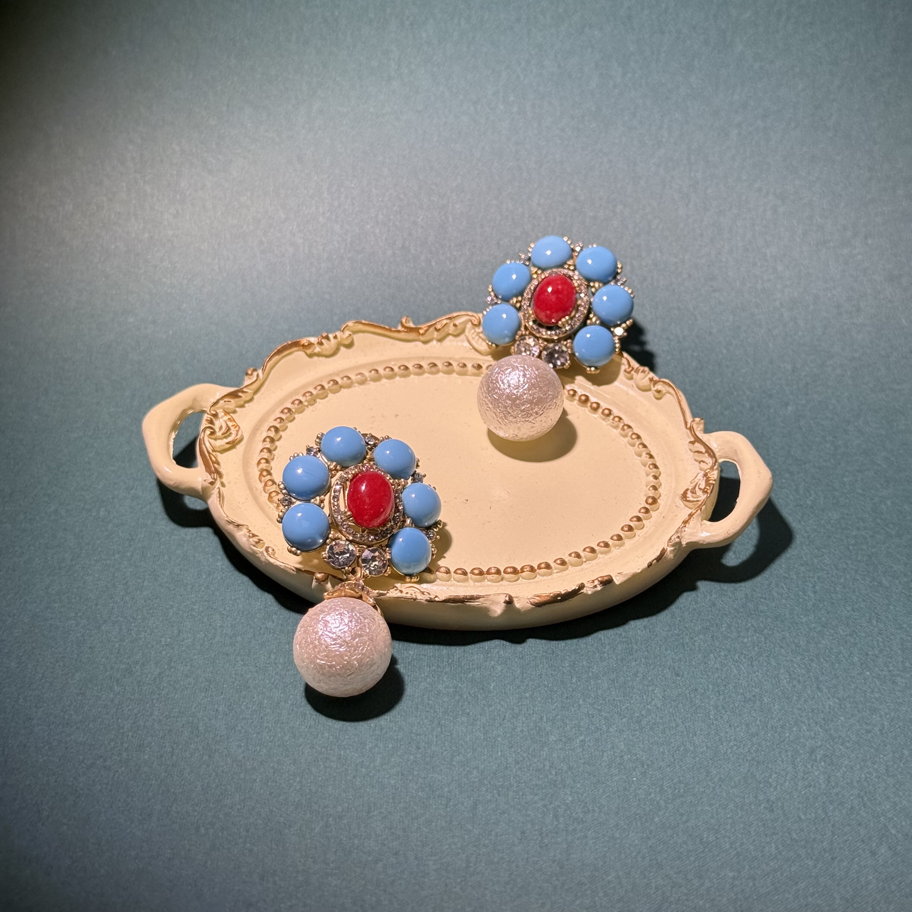 中古风vintage达标原创设计天然石耳环女小众高级感气质百搭耳饰