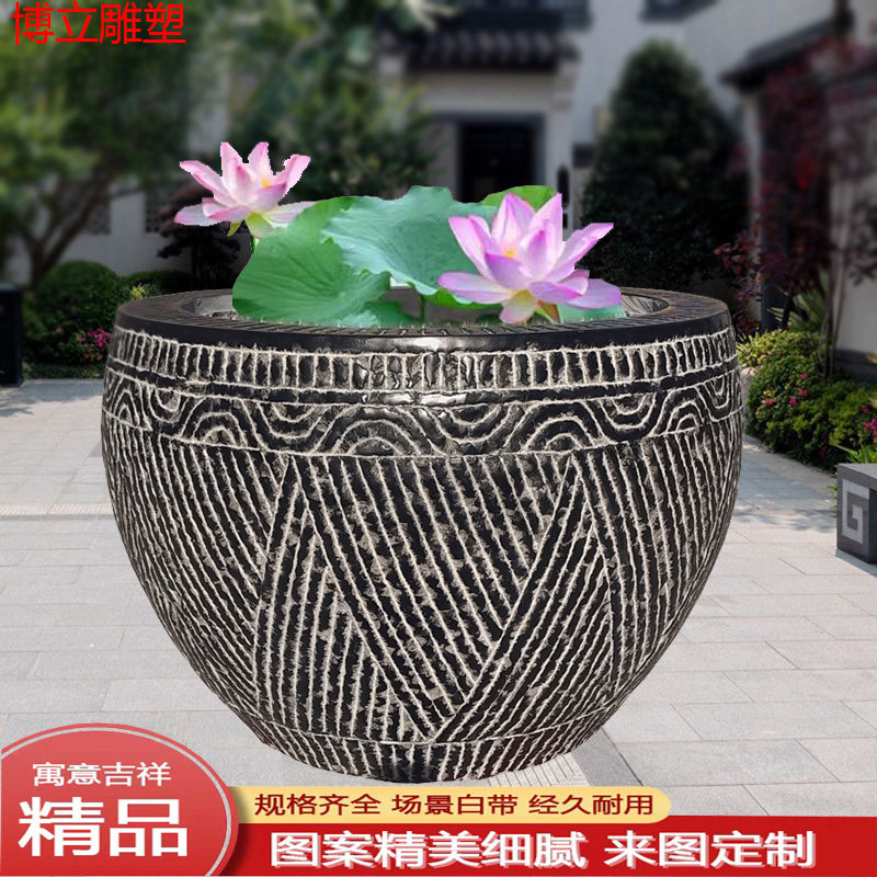青石鱼缸花盆石雕水缸老式庭院石缸石头圆缸石盆室外石槽庭院门海