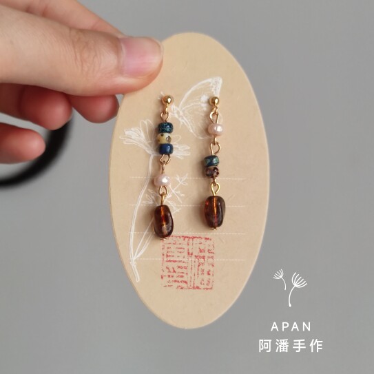 APAN原创《珠帘》系列敦煌配色复古耳钉小众设计捷克琉璃珠耳饰图片