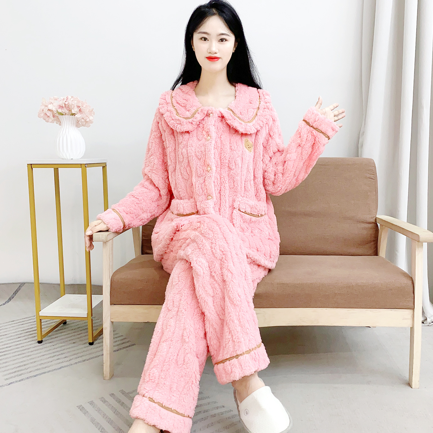 珊瑚绒睡衣冬季女加绒加厚保暖高级感少女生可外穿家居服套装Y91