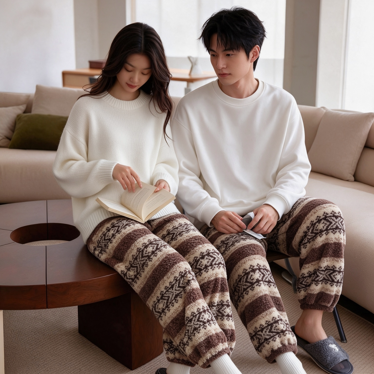 秋冬加厚珊瑚绒情侣保暖家居裤