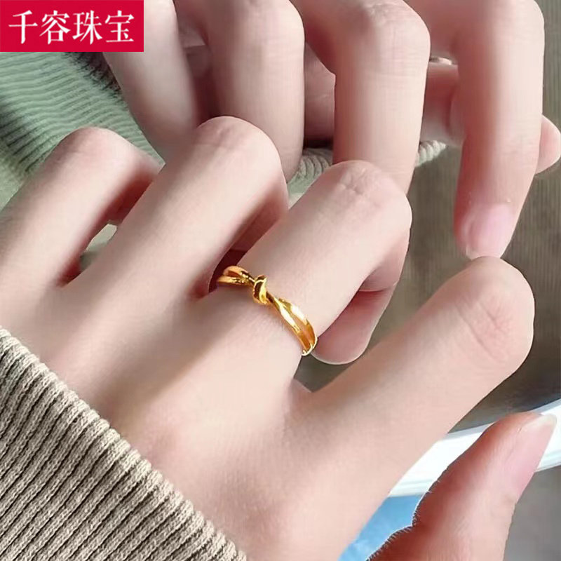5G黄金纽带打结戒指999足金时尚简约活口指环2024新款食指戒女款