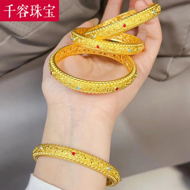 足金999古法黄金手镯镂空女款