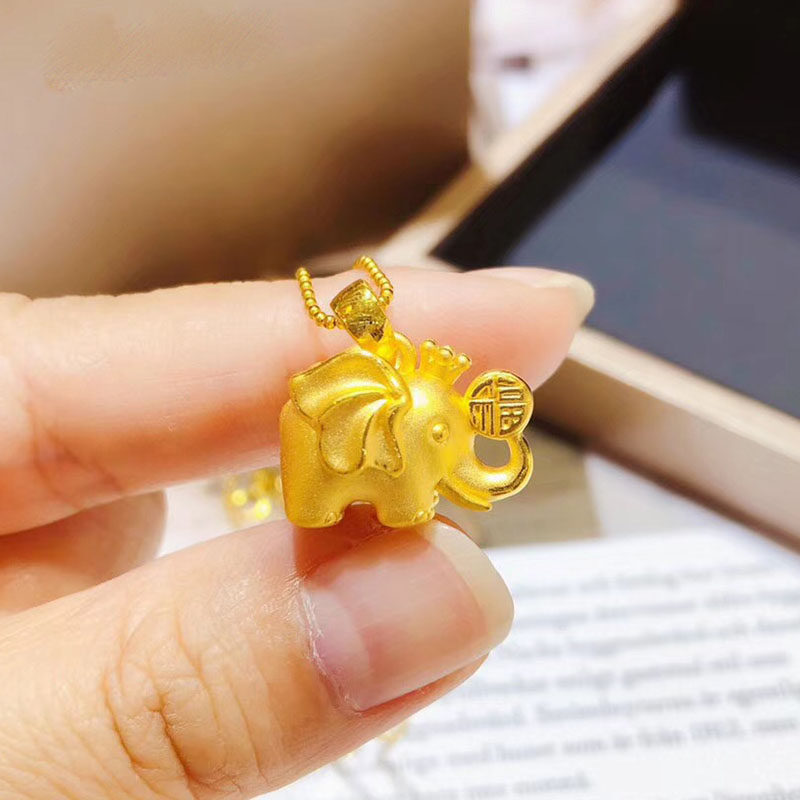 黄金小象项链吊坠正品3d硬金吉象挂坠女款足金999大象吊坠手串女