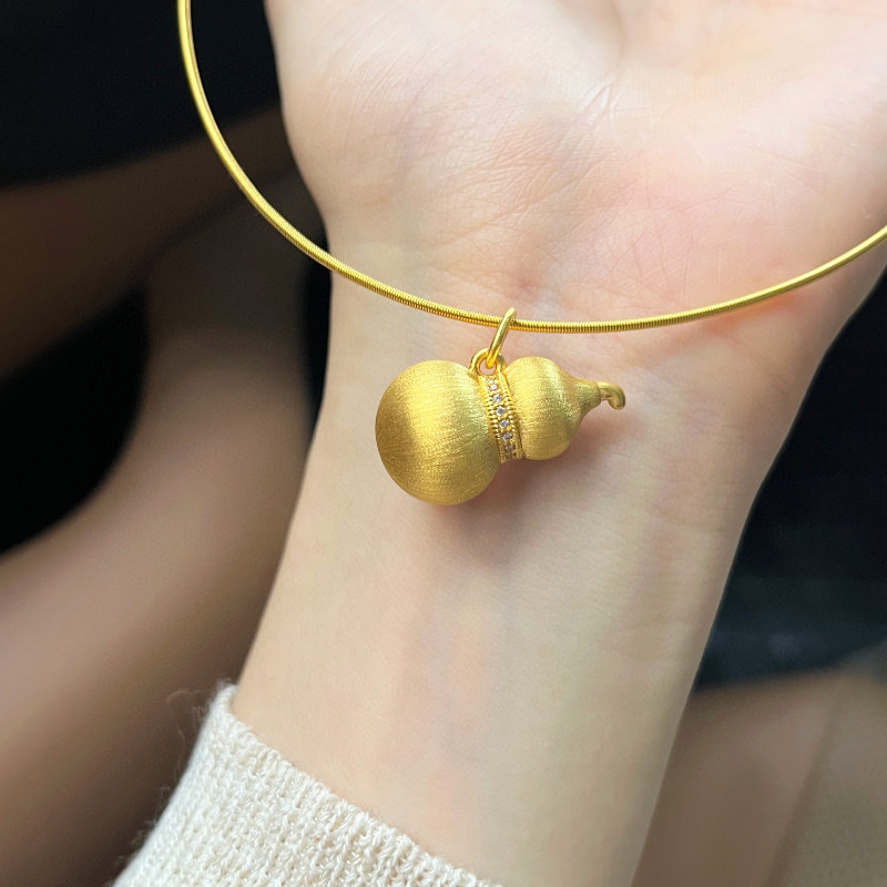 999足金拉丝点钻葫芦吊坠女黄金福禄挂坠纯金正品项圈送女友礼物