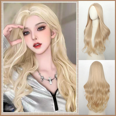 网红假发女白金色假发长卷发中分