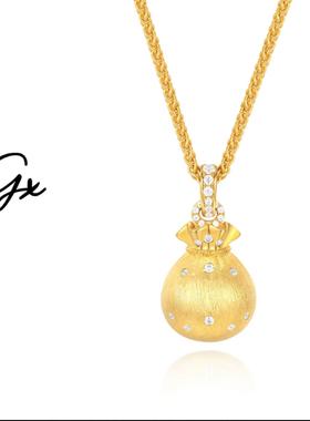 镀k金平安吊坠女款项链招财钱袋吊坠锁骨链福袋送女友母亲礼物