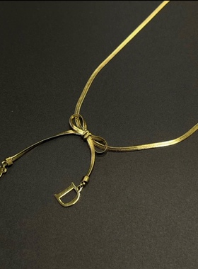 独家定制CD中古款钛钢不掉色蝴蝶结项链气质锁骨链 2023新款女潮