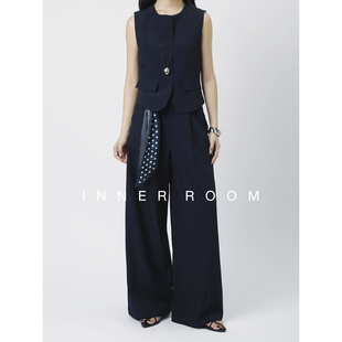 女秋藏青色阔腿裤 马甲套装 显瘦两件套 ROOM老钱高智感西装 INNER