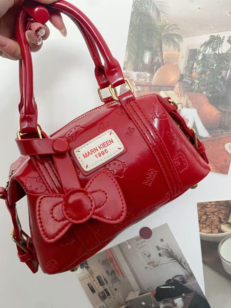 超好看红色波士顿包包女式2026新款精致外出小拎包超火小众斜挎包