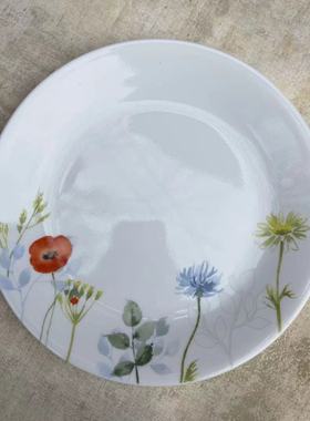 美国进口康宁玻璃餐具CORELLE花漾彩绘8寸圆平浅盘碟108-DSF正品