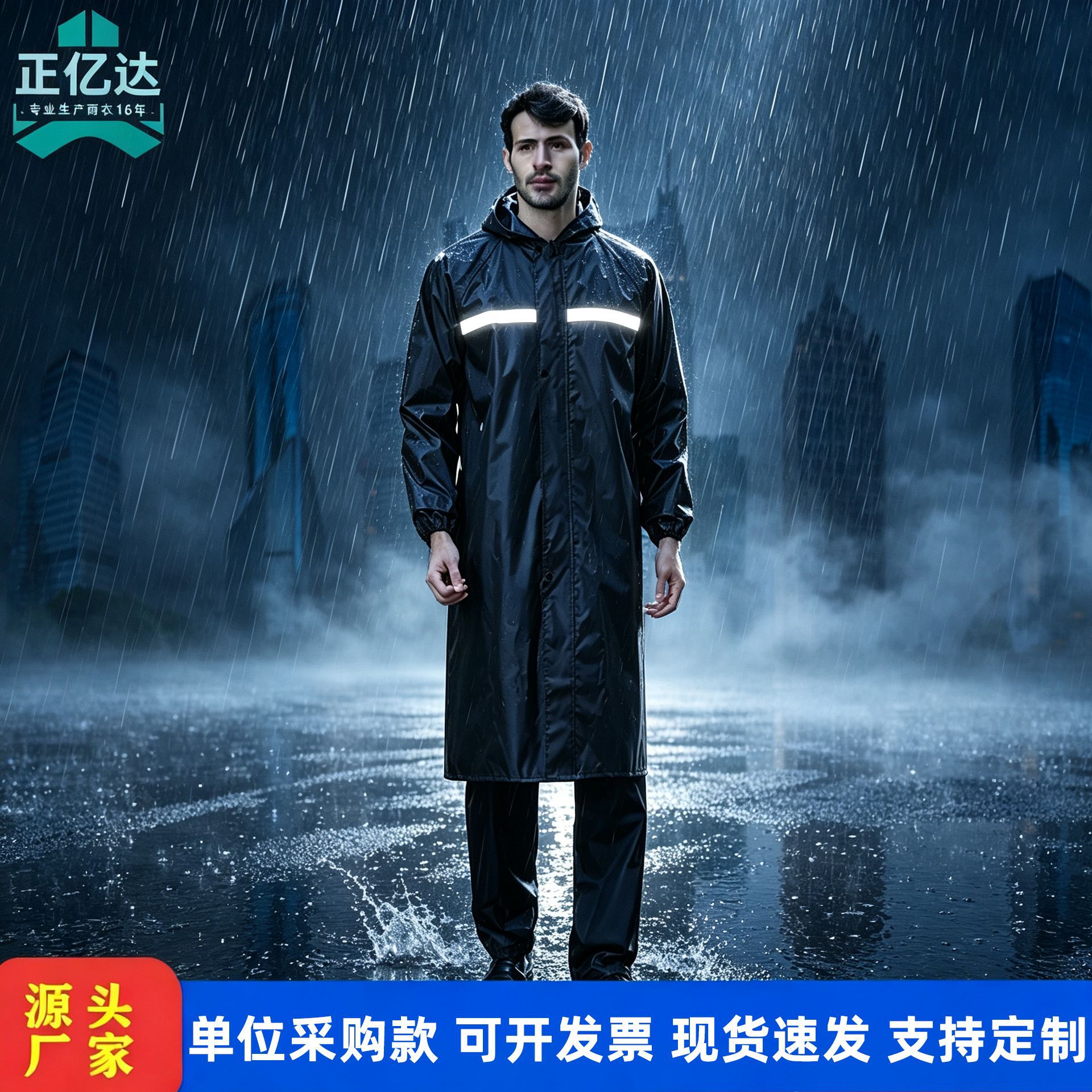 牛津布雨披PVC连体反光雨衣 成人上下班户外防暴雨长款雨衣批代发