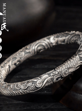 双凤女士个性复古风情侣银手镯