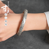 寸银坊云南大理雪花银纯手工复古做旧鸳鸯凤凰如意银手镯.传承