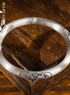 原创国色天香牡丹纯银光面手镯