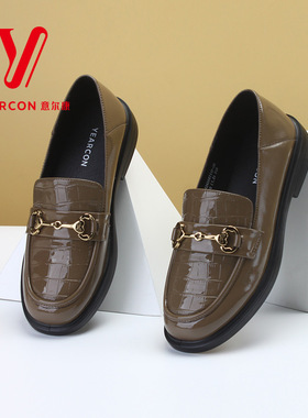 意尔康乐福鞋女鞋2022秋新款09711Y通勤英伦风马衔扣一脚蹬小皮鞋