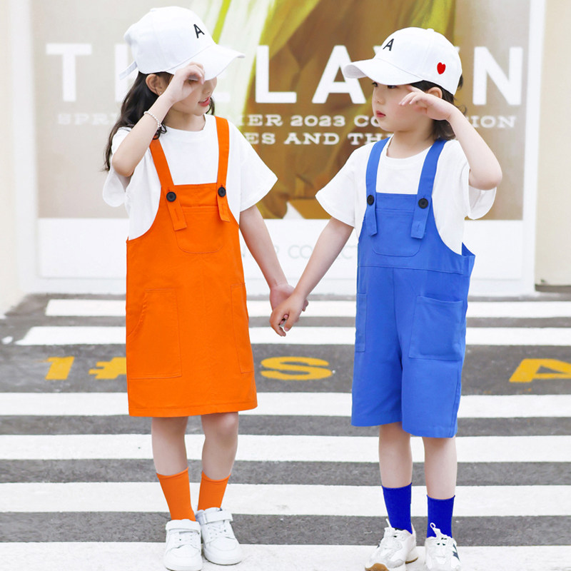儿童夏季背带裤男童六一女童背带裙表演服套装幼儿园大合唱学生潮