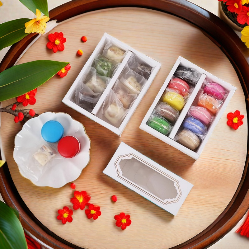 雪花酥饼干牛轧糖礼品盒5粒/10粒马卡龙盒欧式开窗纸盒西点盒定制