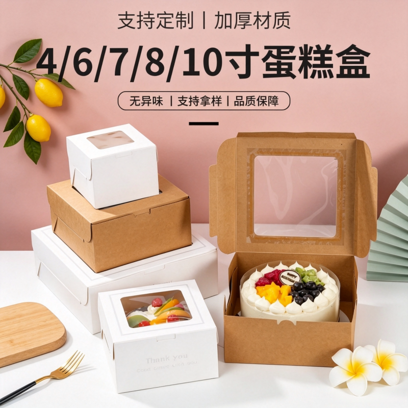 4/6/7/8/10寸简约芝士蛋糕包装盒戚风轻乳酪慕斯千层巴斯克西点盒