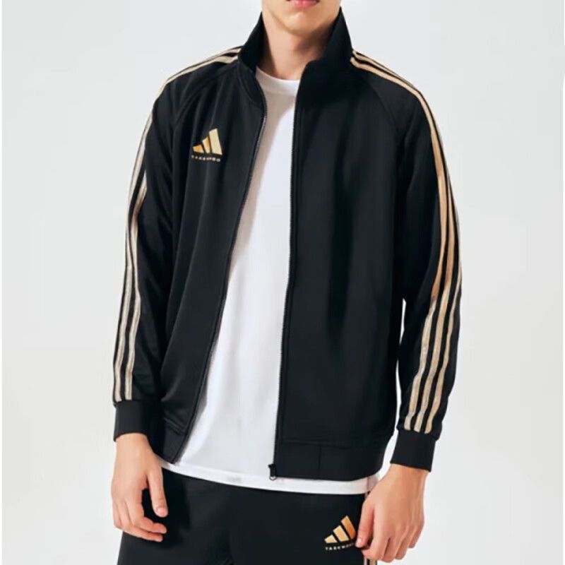 阿迪达斯针织夹克黑白金三条纹春季男性TR30JR-BG