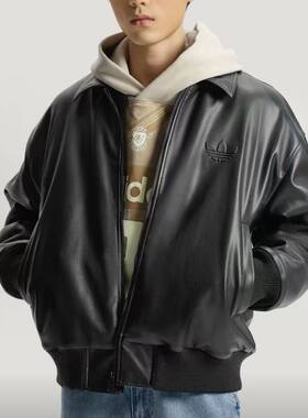 adidas/阿迪达斯男款三叶草时尚休闲宽松加绒黑色夹克外套 IA7525