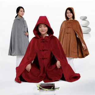 僧人僧衣师父居士服打坐披风冬季加厚禅修斗篷披肩加绒佛系毛呢绒