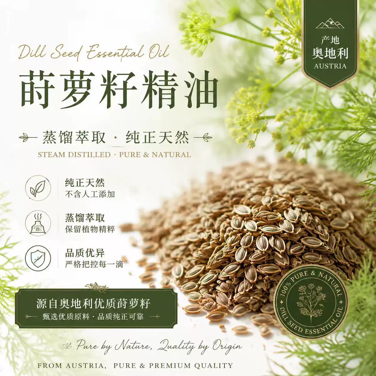 奥地利产莳萝籽单方 精油天然植物萃取帮助消化 稳定情绪舒缓焦虑