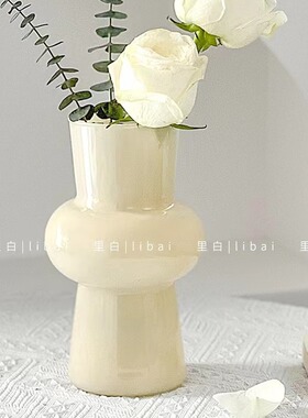感中古芬顿奶油花瓶玻璃水养鲜花富贵竹玫瑰百合家居客厅插花