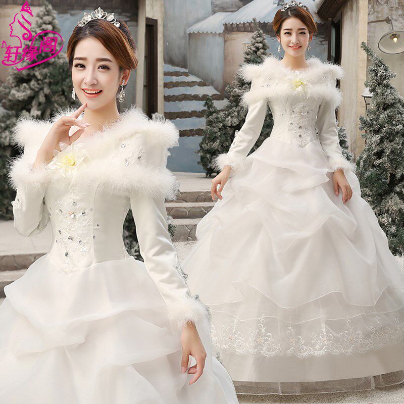 2017 new pattern winter bride marry one word Wedding dress full dress Qi Di winter keep warm Long sleeve thickening Autumn and winterin the Women's clothing/Boutique , Wedding/Cheongsam/Formal dress , Wedding  category - from Buy2taobao.com to provide professional Taobao agent buy service