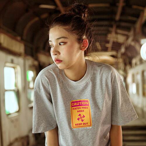 COZMINE 矿客兄弟 hip hop 宽松 圆领 印花 休闲 CAUTION短袖 tee