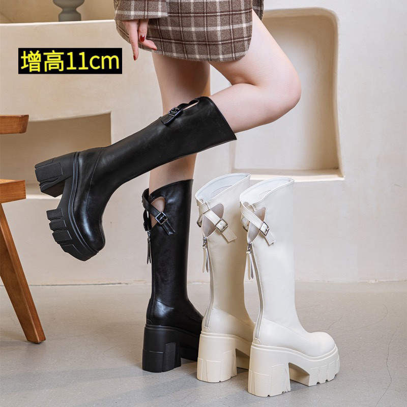 11cm高跟厚底内增高筒长靴2025新款小个子不过膝长靴女真皮骑士靴,女鞋,骑士靴,淘宝优惠券,粉丝福利购,淘宝优惠卷
