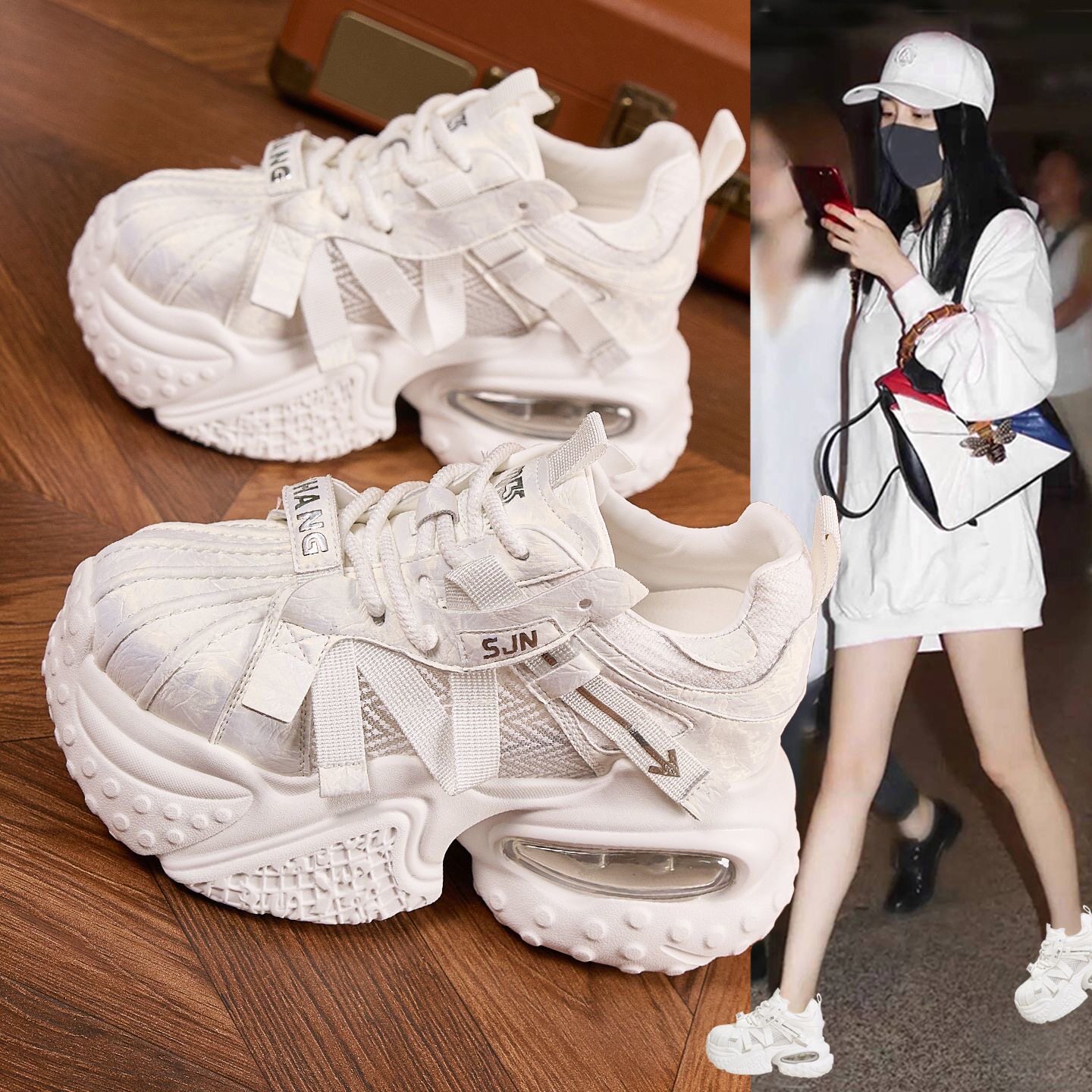 欧洲站贝壳头老爹鞋女2026春夏新款爆款超火厚底小个子网面小白鞋
