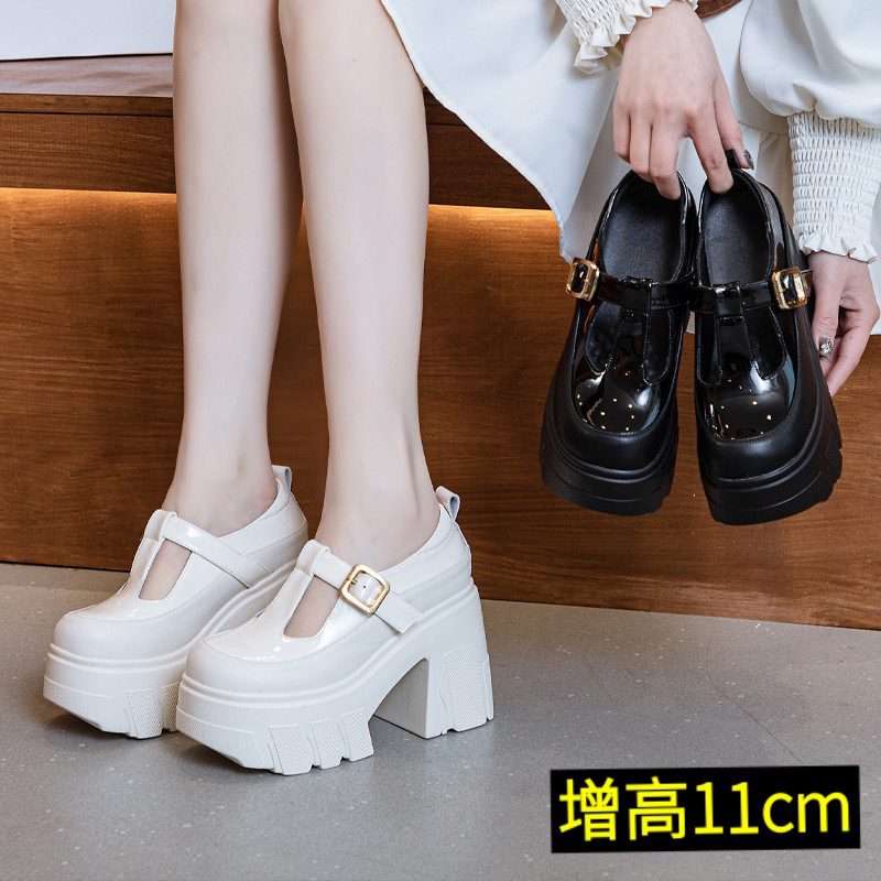 小个子增高11cm玛丽珍高跟鞋女2025新款厚底小皮鞋女法式粗跟单鞋