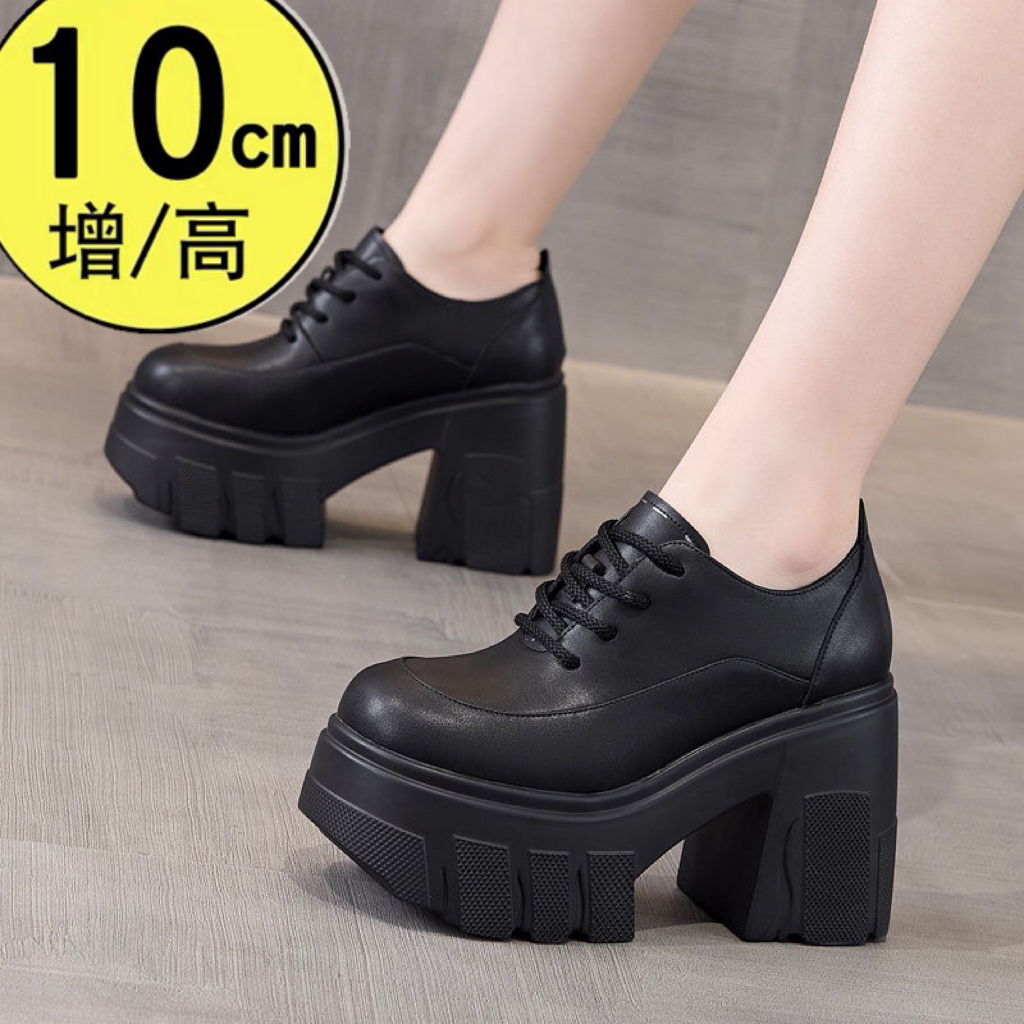 真皮10cm增高跟鞋女小皮鞋2025新款小个子松糕厚底工作鞋粗跟单鞋