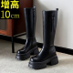 10CM骑士靴女内增高粗跟真皮小个子百搭厚底高筒不过膝长靴女秋冬