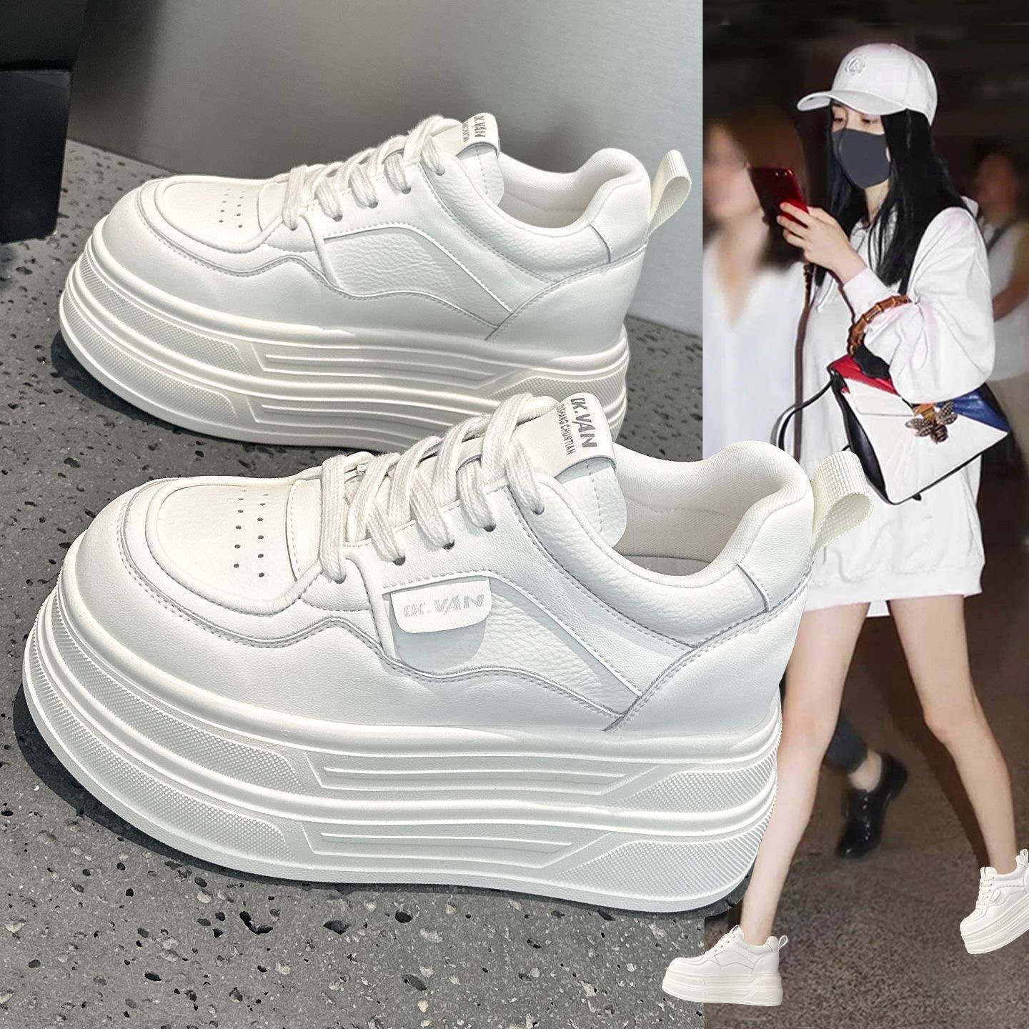 厚底增高小白鞋女鞋2025秋季新款时尚小个子8cm运动休闲松糕鞋子