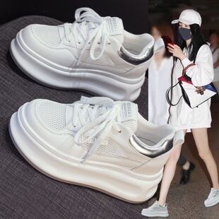 夏季内增高小白鞋女款2026新款爆款透气网面轻便厚底小个子休闲鞋