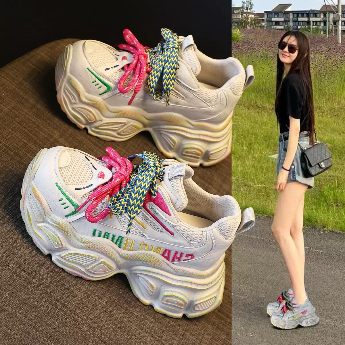 厚底老爹鞋女内增高2026春季新款10cm小个子百搭网面透气休闲鞋子