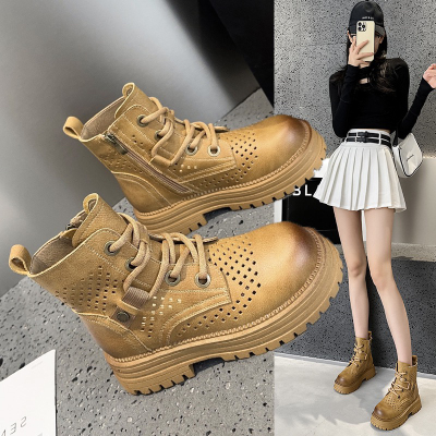 内增高马丁靴女2025夏季新款镂空小个子爆款厚底短靴薄款大黄靴子