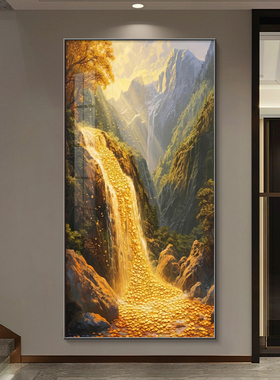 高山流水生财玄关装饰画聚宝盆客厅走廊过道壁画入户山水风景挂画