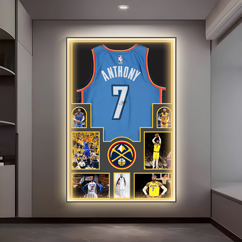 NBA球星科比詹姆斯装饰画篮球馆球衣球裤玄关挂画发光氛围灯画
