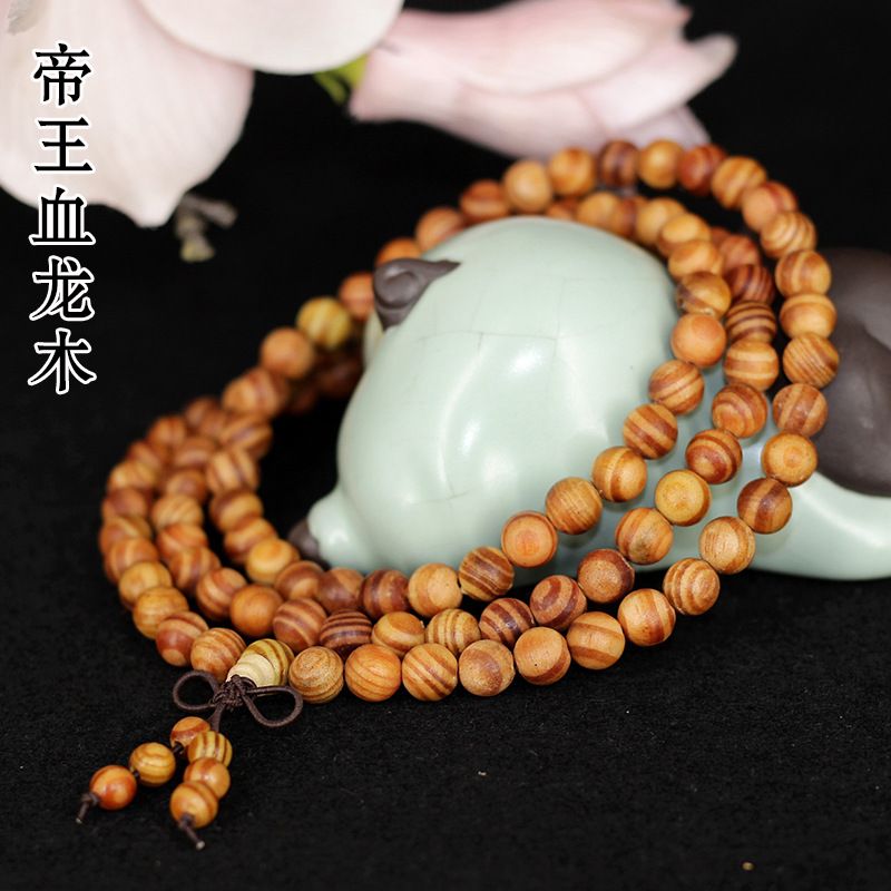 天然帝王血龙木108颗佛珠手链 血龙木佛珠手串文玩男女款饰品透光