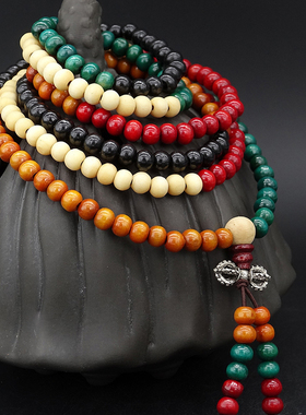 五色彩檀珠 五色檀木 佛珠手链 红檀 黑檀 白檀 黄檀檀木佛珠手链