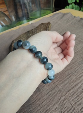 天然和田玉手串新疆青花籽料手链聚宝盆一线天男女款