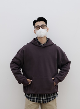 何青菜 MCYY秋冬上新 纯色拼接连帽套头外套韩版宽松休闲帽衫卫衣