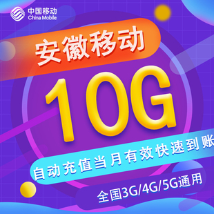 5G通用 安徽移动月包10G 当月有效 全国流量 不可提速