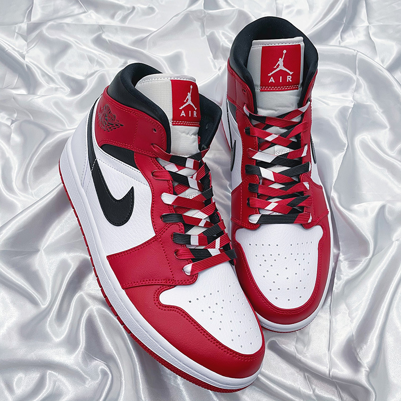适配af1 aj1 mid烟灰白红芝加哥三色拼接篮球鞋高低帮板鞋鞋带绳